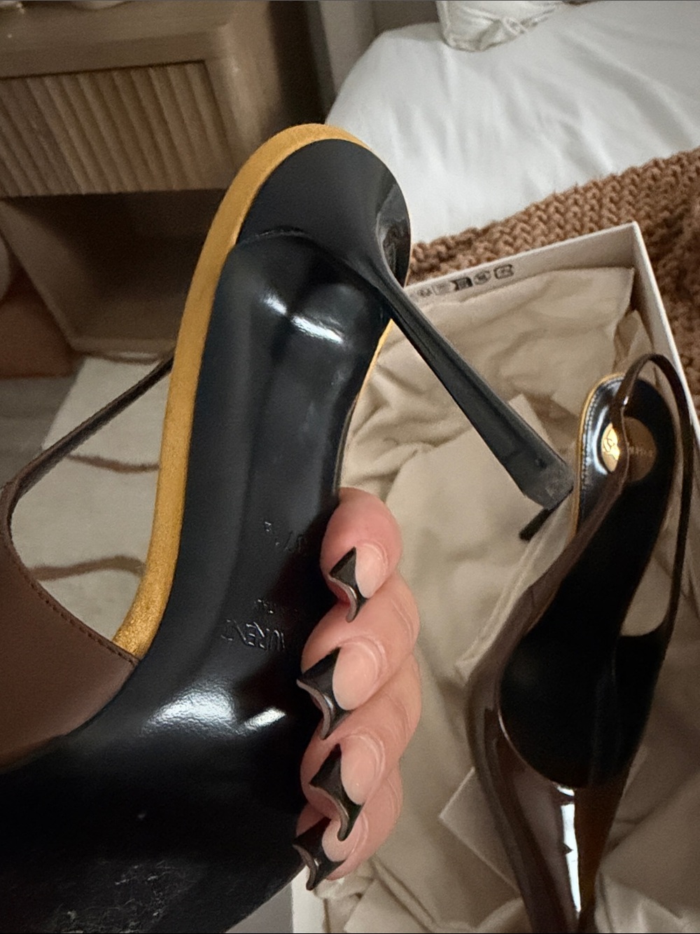 Saint Laurent Brown Patent Leather Slingback Pumps - Picture 8 of 8